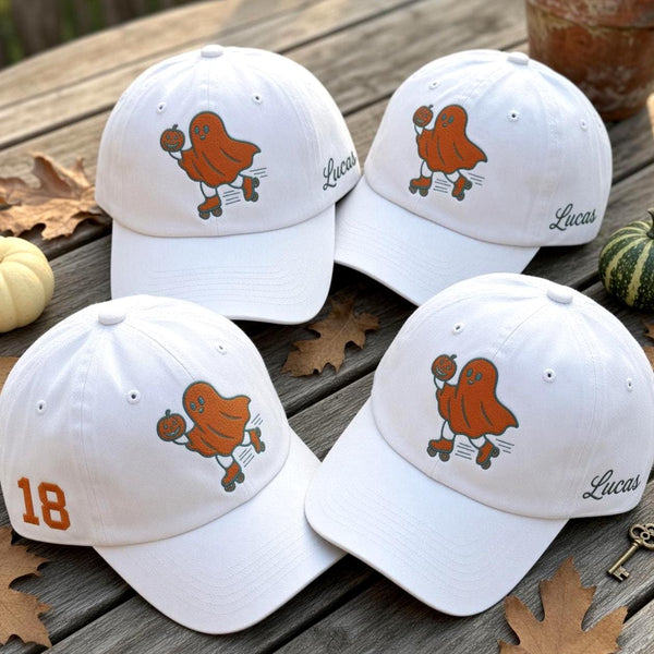 Custom Name Roller Skate Ghost Embroidered Hat - Image 1
