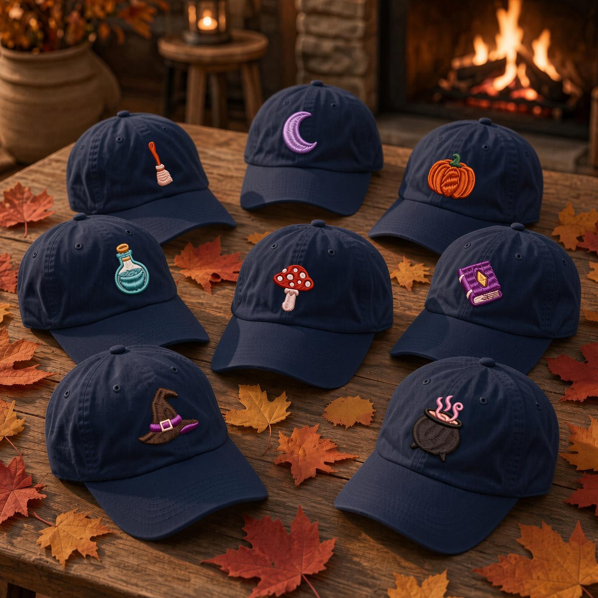 Mushroom Moon Witch Embroidered Hat, Halloween Mystical Baseball Cap, Autumn Nature Gift