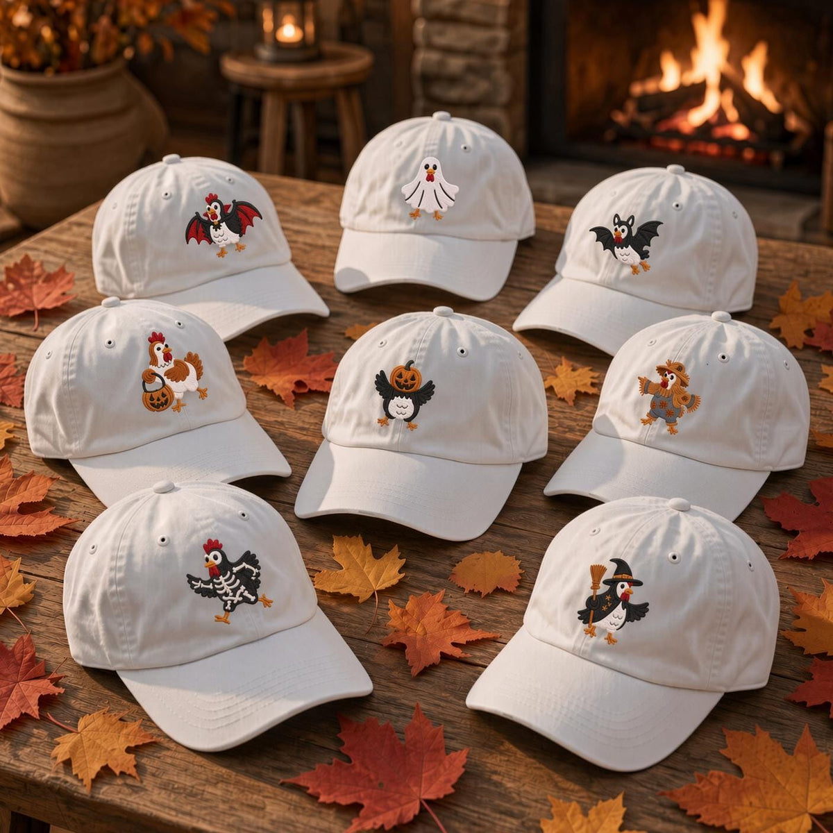 Halloween Chicken Embroidered Hat, Cute Ghost Pumpkin Chick Baseball Cap, Funny Fall Gift