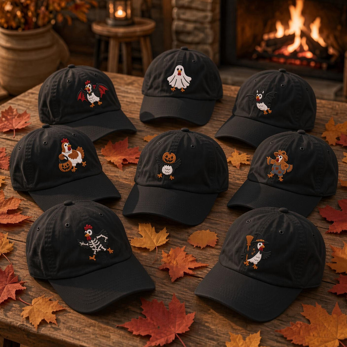 Halloween Chicken Embroidered Hat, Cute Ghost Pumpkin Chick Baseball Cap, Funny Fall Gift
