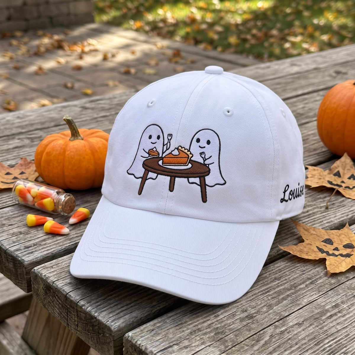 Custom Name Ghost Eating Pumpkin Pie Hat