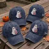 Custom Name Floral Ghost Embroidered Hat, Vintage Lavender Rose Butterfly Dad Hat, Washed Cotton Halloween Baseball Cap, Spooky Fall Gift