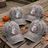 Custom Name Floral Ghost Embroidered Hat, Vintage Lavender Rose Butterfly Dad Hat, Washed Cotton Halloween Baseball Cap, Spooky Fall Gift