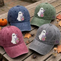 Custom Name Floral Ghost Embroidered Hat, Vintage Lavender Rose Butterfly Dad Hat, Washed Cotton Halloween Baseball Cap, Spooky Fall Gift