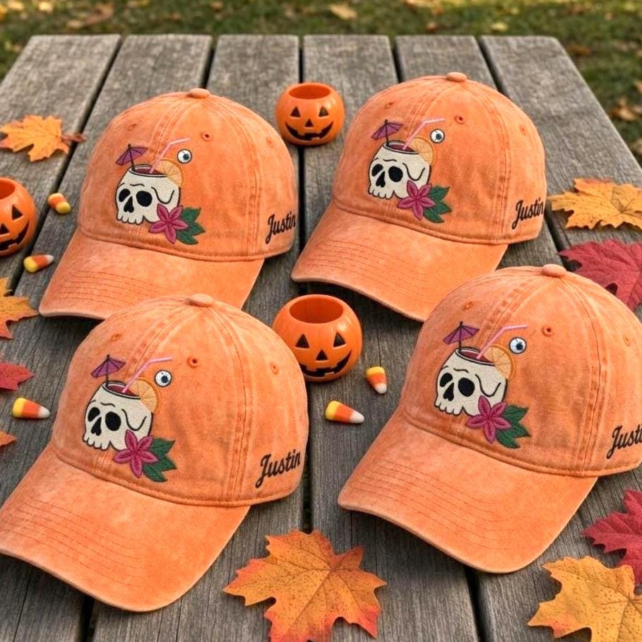 Custom Skull Cocktail Embroidered Washed Cotton Dad Hat