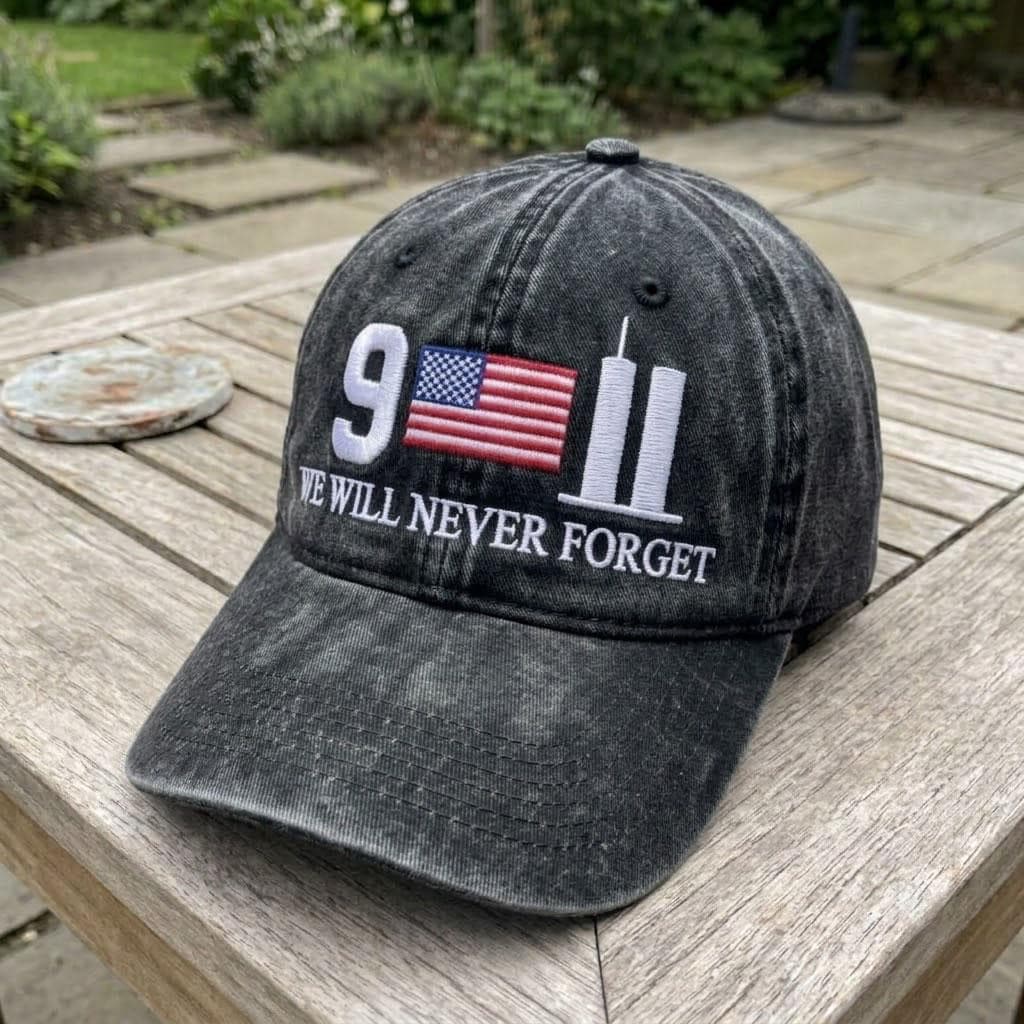 September 11 Memorial Embroidered Hat, Twin Towers American Flag Baseball Cap, Remembrance Gift