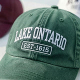Lake Ontario 1615 Embroidered Baseball Cap, Vintage Wash Dad Hat, Cute Outdoor Travel Accessory, Trendy Vacation Festival Gift