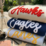 Custom Chunky Yarn Embroidered Team Sweatshirt, Personalized Mascot Game Day Football Gift