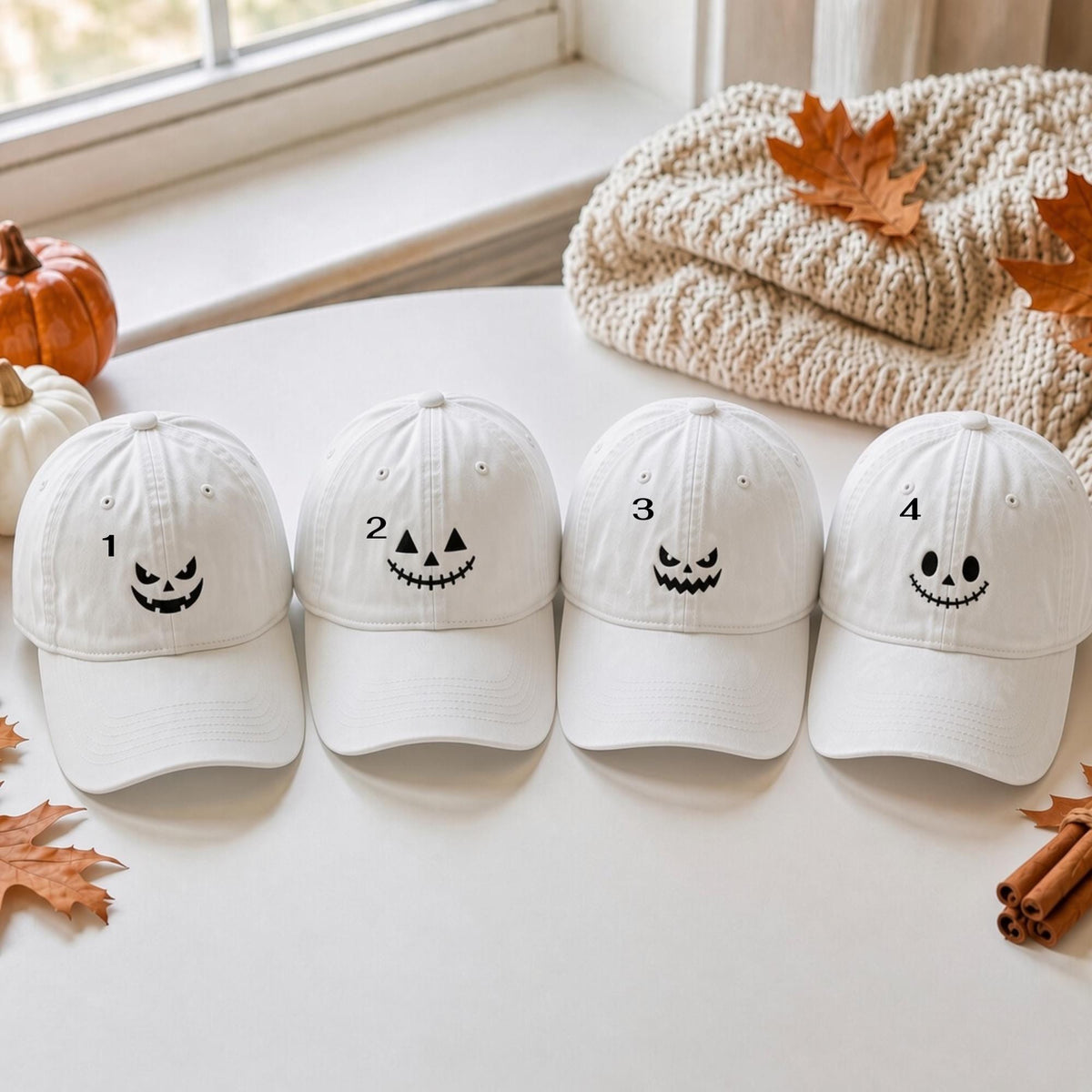Jack O Lantern Face Embroidered Hat, Cute Halloween Pumpkin Baseball Cap, Fall Party Gift