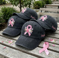 Custom Name Breast Cancer Awareness Hat, Floral Pink Ribbon Embroidered Dad Hat, Vintage Washed Baseball Cap, Cancer Survivor Gift