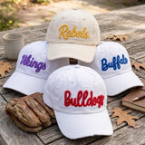 Custom Puff Embroidered Team Hat, 3D Script Mascot Dad Hat, Personalized Game Day Baseball Cap, Distressed Vintage School Spirit Gift