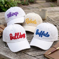 Custom Puff Embroidered Team Hat, 3D Script Mascot Dad Hat, Personalized Game Day Baseball Cap, Distressed Vintage School Spirit Gift