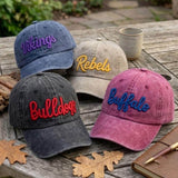 Custom Puff Embroidered Team Hat, 3D Script Mascot Dad Hat, Personalized Game Day Baseball Cap, Distressed Vintage School Spirit Gift