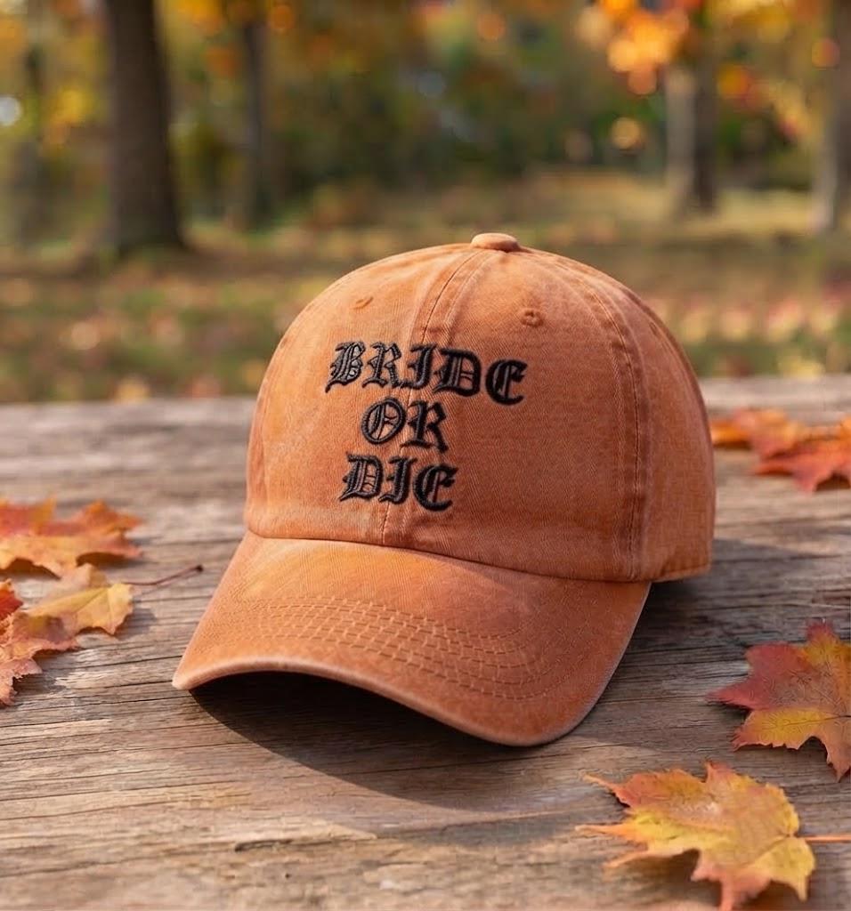 Custom Halloween Text Bachelorette Embroidered Hat, Spooky Autumn Bride Dad Cap, Alternative Bachelorette, Bridal Shower Accessory
