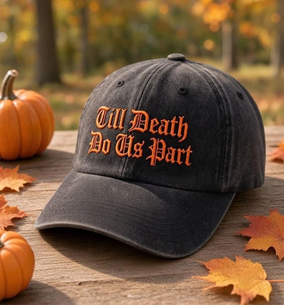 Custom Halloween Text Bachelorette Embroidered Hat, Spooky Autumn Bride Dad Cap, Alternative Bachelorette, Bridal Shower Accessory