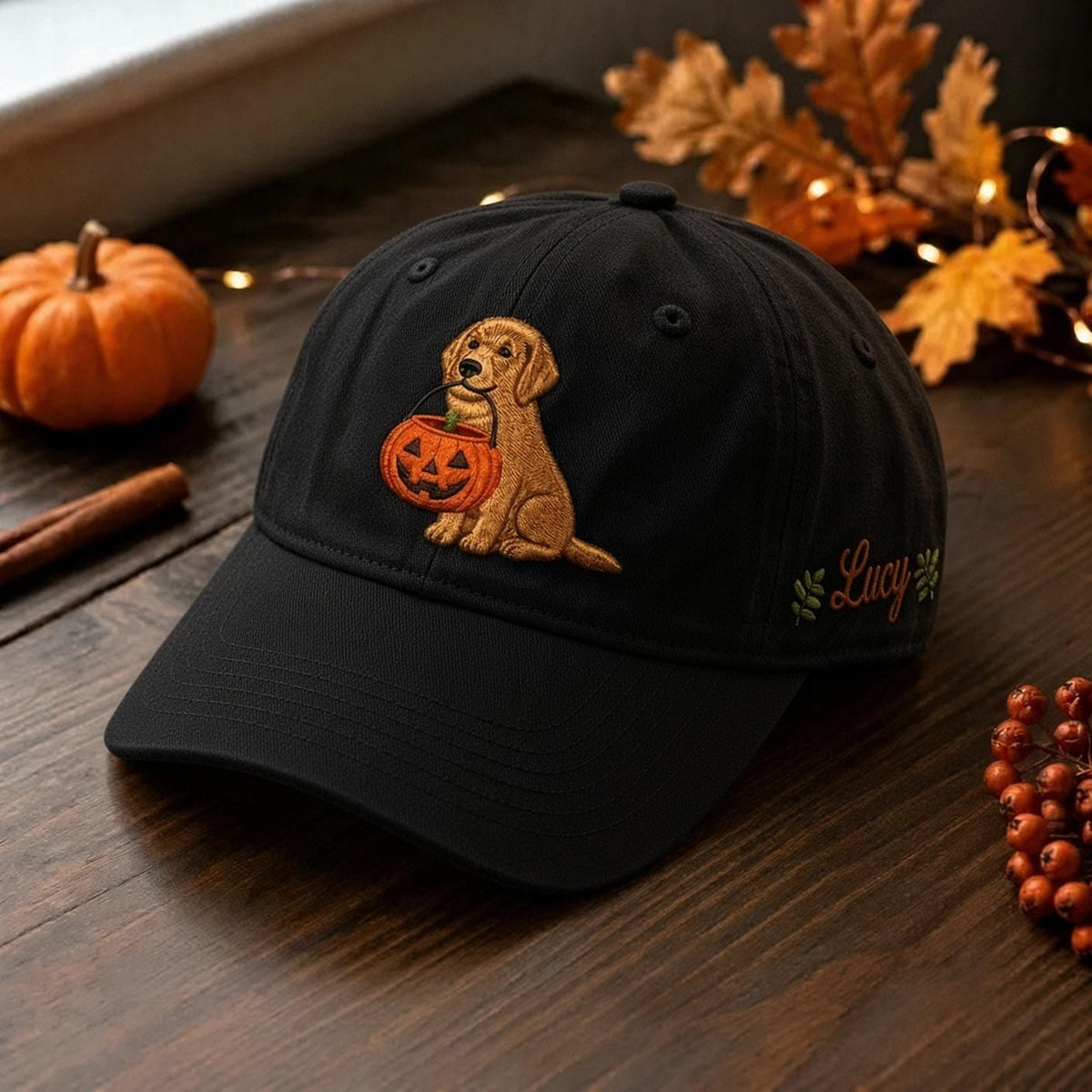 Golden Retriever Pumpkin Embroidered Hat, Cute Halloween Dog Baseball Cap, Fall Pet Lover Gift