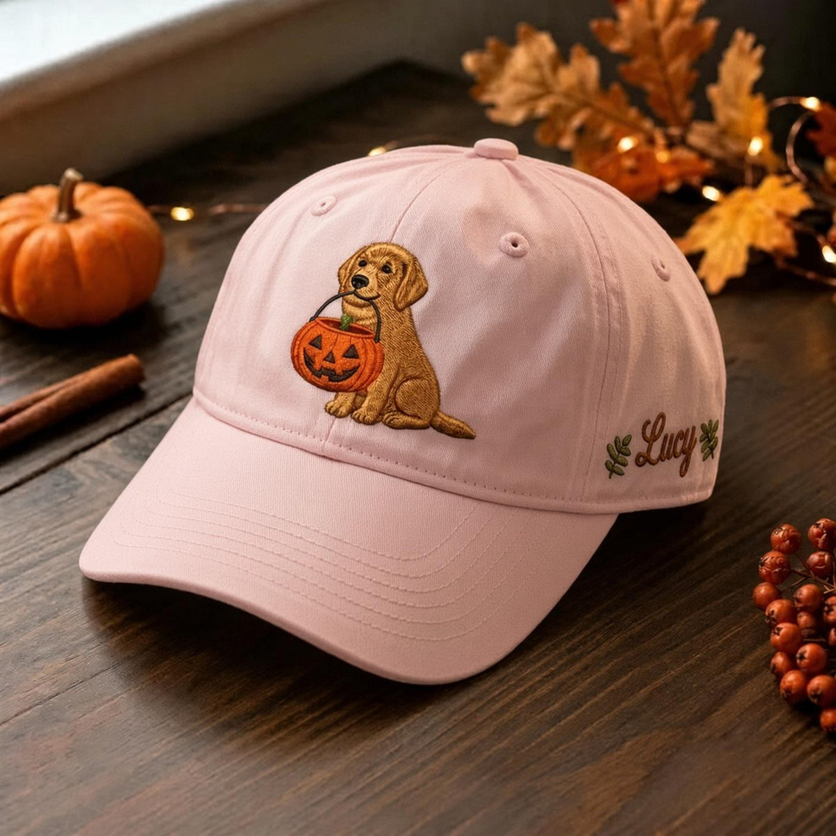 Golden Retriever Pumpkin Embroidered Hat, Cute Halloween Dog Baseball Cap, Fall Pet Lover Gift