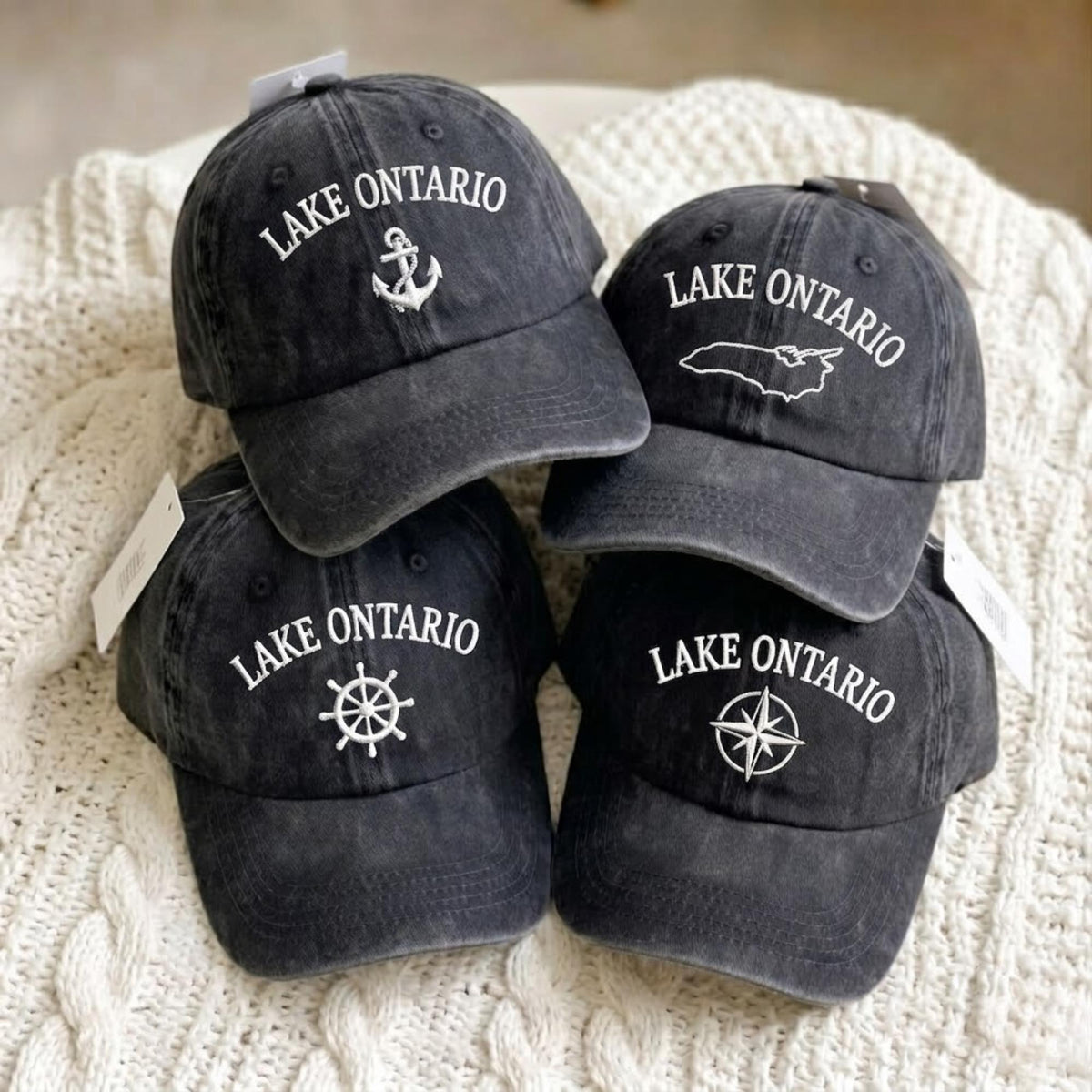 Embroidered Custom Lake Ontario Dad Hat, Vintage Washed Cap, Personalized Lake Hat, Great Lakes Dad Hat, Coastal Outdoor Hat, Canada Gift