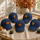 Fall Nature Icons Embroidered Hat, Autumn Leaves Pumpkin Baseball Cap, Harvest Season Gift