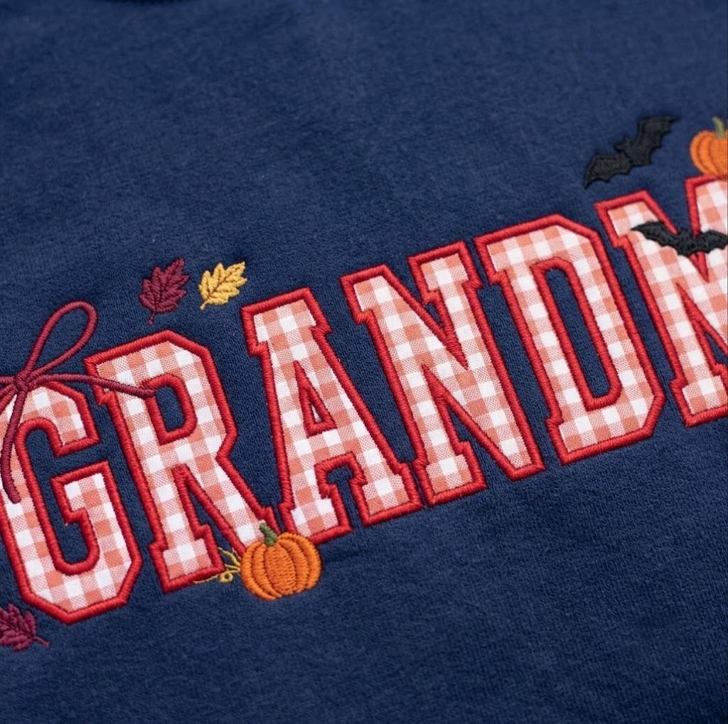 Custom Halloween Mama Applique Sweatshirt, Gigi Grandma Gingham Embroidered Crewneck