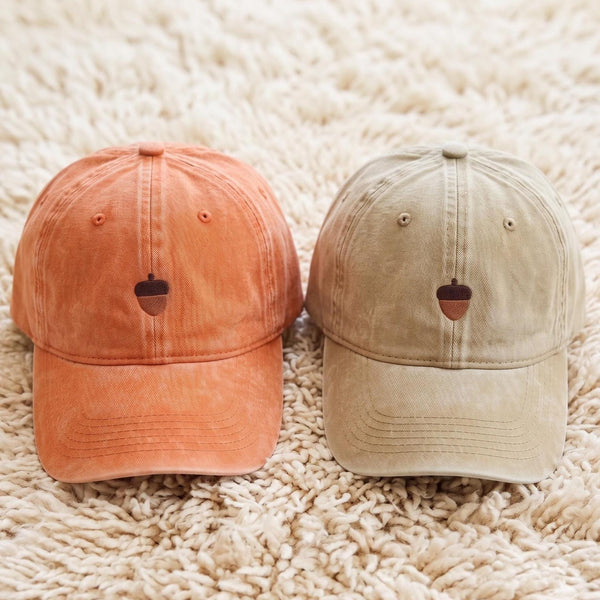 Acorn Embroidered Dad Hat, Minimalist Autumn Washed Cotton Baseball Cap, Fall Nature Gift