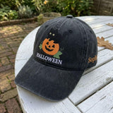 Custom Black Cat Halloween Embroidered Hat, Pumpkin Dad Hat, Personalized Fall Vintage Baseball Cap, Cute Spooky Cat Lover Halloween Gift