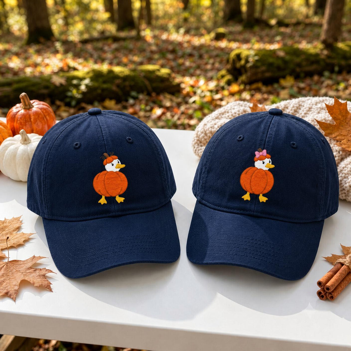 Goose Pumpkin Embroidered Hat, Cute Fall Animal Baseball Cap, Autumn Thanksgiving Gift