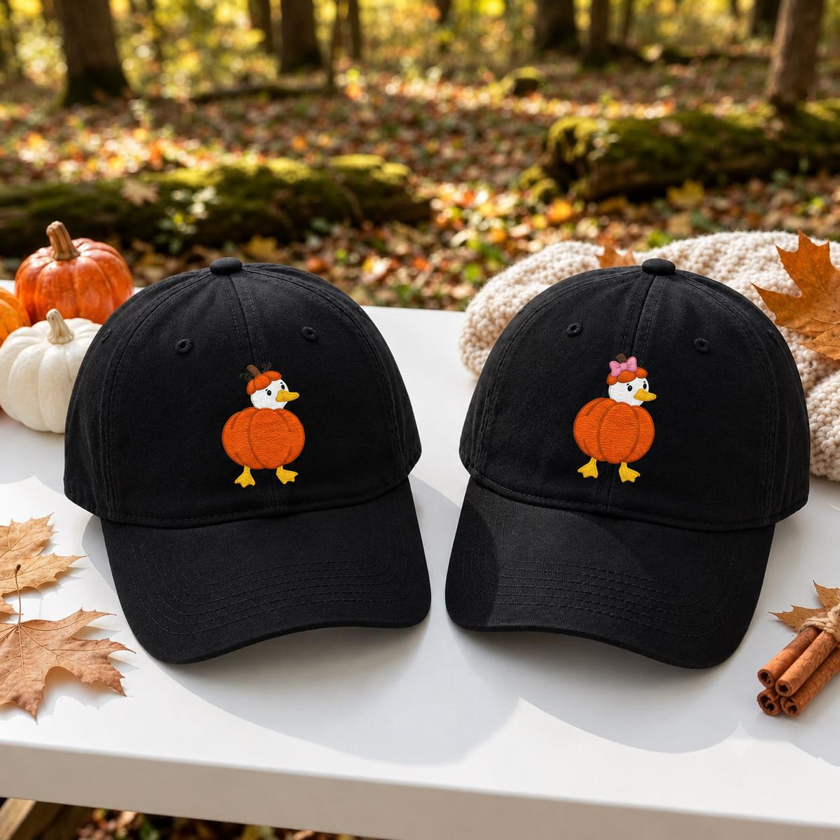 Goose Pumpkin Embroidered Hat, Cute Fall Animal Baseball Cap, Autumn Thanksgiving Gift