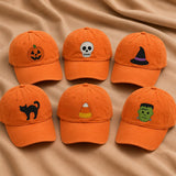 Halloween Ghost Pumpkin Black Cat Embroidered Hat, Spooky Baseball Cap, Group Party Gift