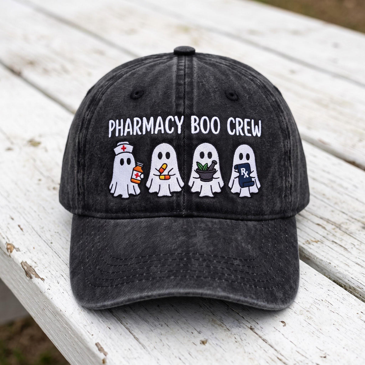 Custom Pharmacy Boo Crew Embroidered Hat - Personalized Medical Halloween Cap