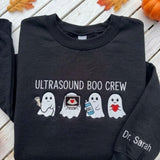 Custom Ultrasound Boo Crew Sweatshirt, Sonographer Halloween Sleeve Name Crewneck