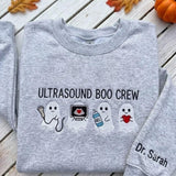 Custom Ultrasound Boo Crew Sweatshirt, Sonographer Halloween Sleeve Name Crewneck