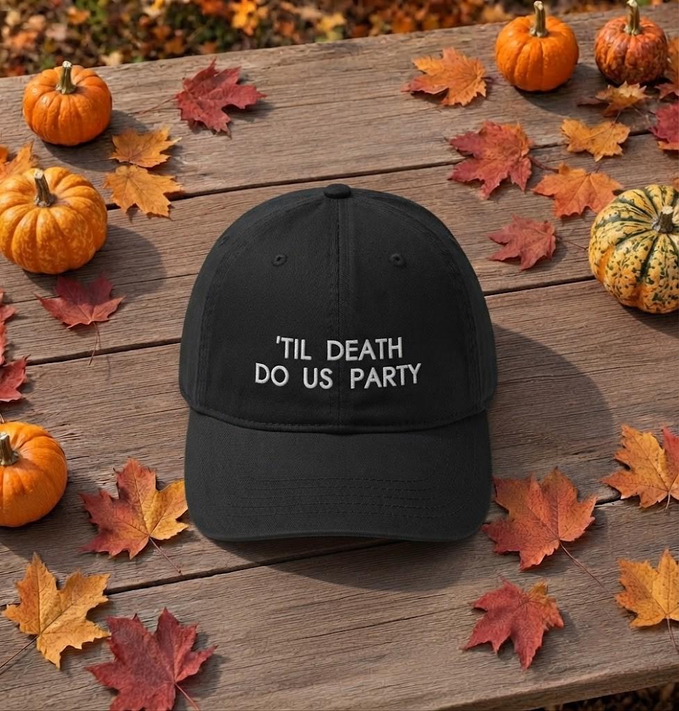 Til Death Do Us Party Matching Embroidered Hat, Spooky Season Group Baseball Cap, Vintage Dad Cap, Gothic Fall Accessory