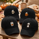 Pumpkin Coffee Cup Embroidered Hat, Cozy Autumn Baseball Cap, Fall Drink Lover Gift
