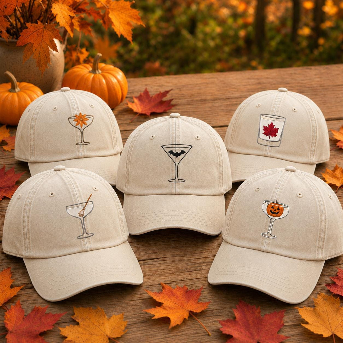 Spooky Cocktail Glass Embroidered Hat, Halloween Party Baseball Cap, Fall Drink Gift