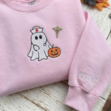 Custom Nurse Ghost Embroidered Sweatshirt, Halloween Sonographer RDMS Sleeve Crewneck