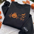 Custom Pumpkin Heartbeat Embroidered Sweatshirt, Halloween Nurse Sleeve Name Crewneck
