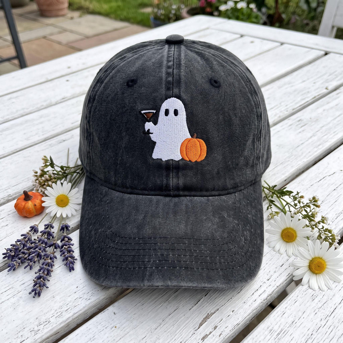 Custom Ghost Cocktail Embroidered Hat - Halloween Pumpkin Baseball Cap