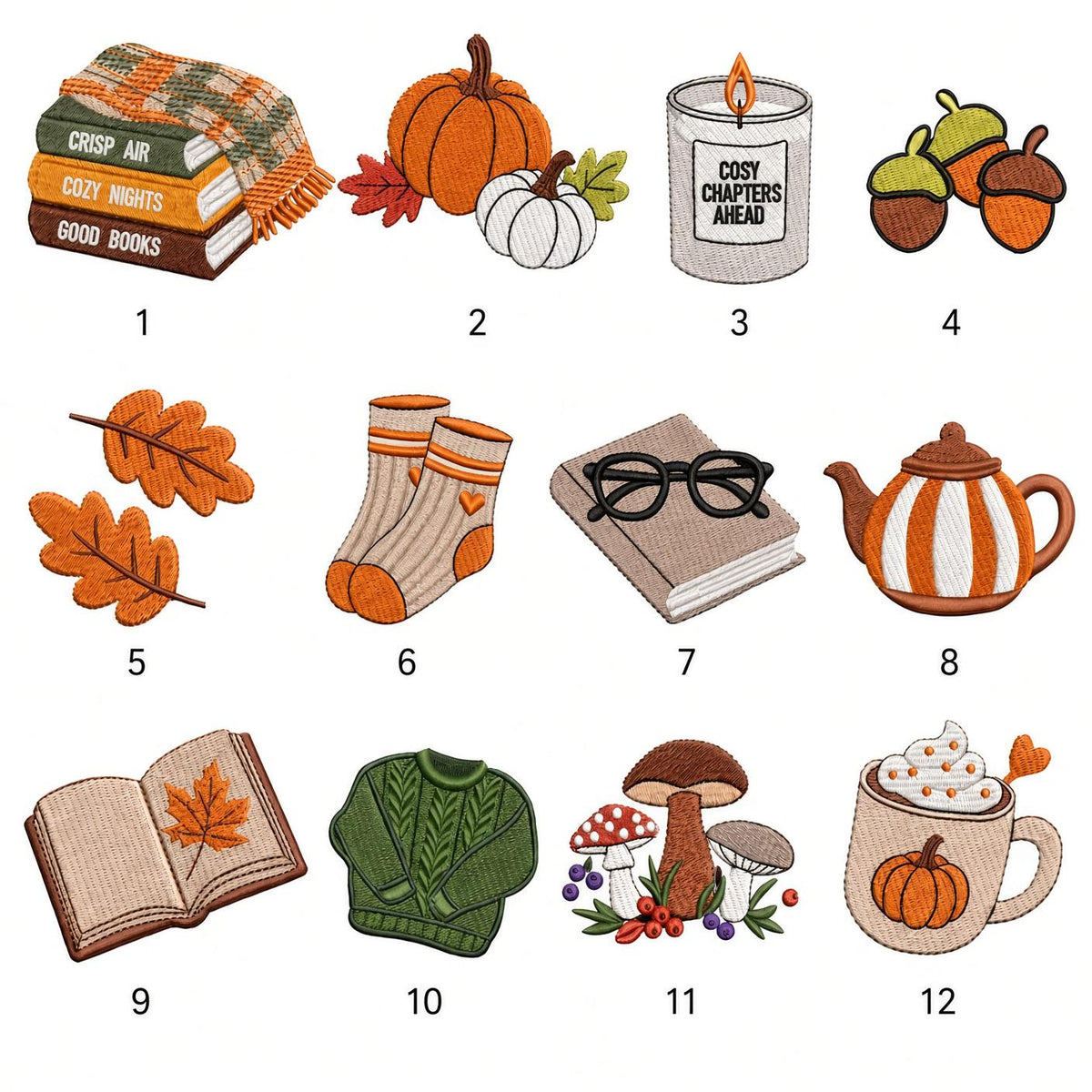 Autumn Book Coffee Pumpkin Embroidered Hat, Cozy Fall Icons Baseball Cap, Reader Gift