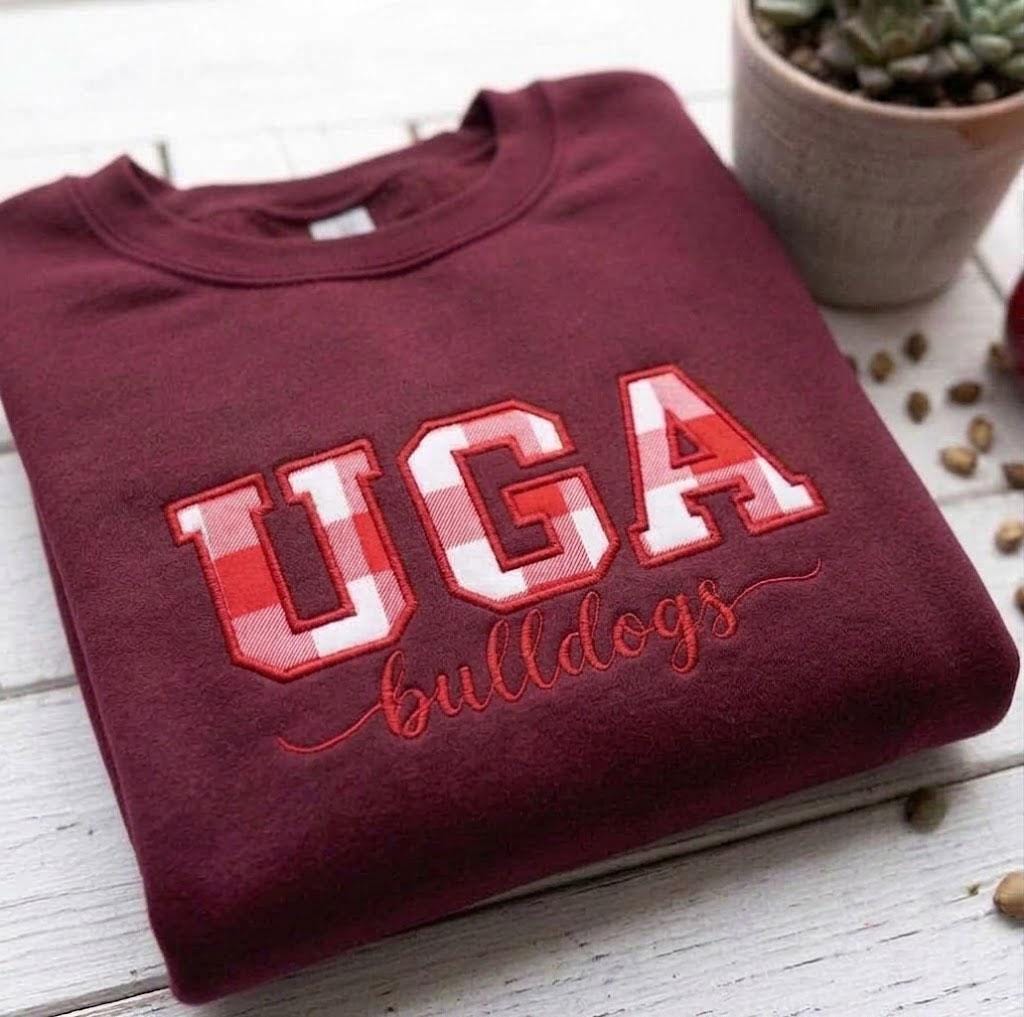 Custom Embroidered College Sweatshirt, Plaid Applique Team Mascot Game Day Crewneck