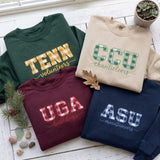 Custom Embroidered College Sweatshirt, Plaid Applique Team Mascot Game Day Crewneck