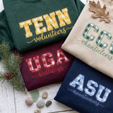 Custom Embroidered College Sweatshirt, Plaid Applique Team Mascot Game Day Crewneck