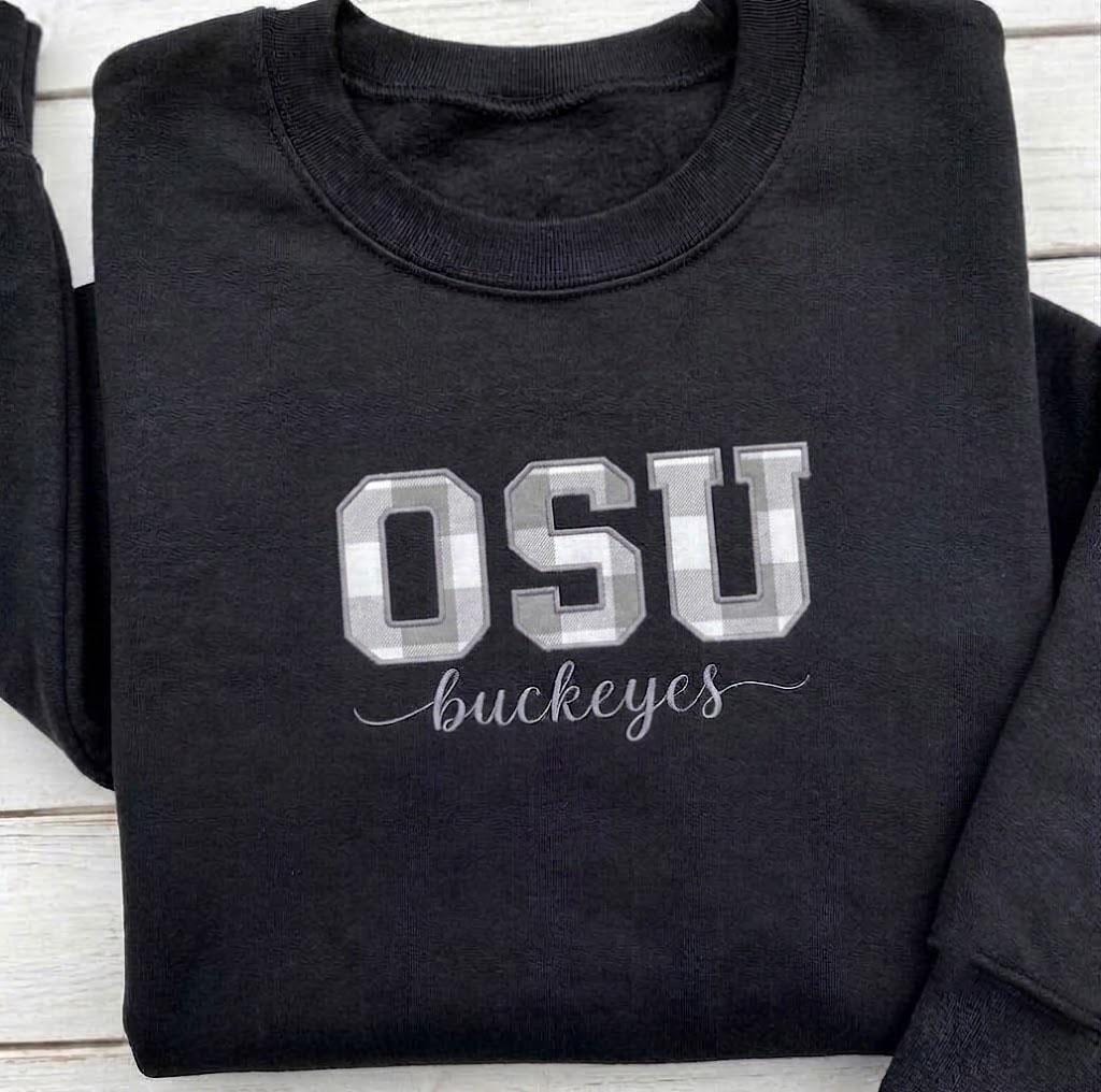 Custom Embroidered College Sweatshirt, Plaid Applique Team Mascot Game Day Crewneck