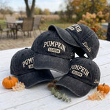 Custom Pumpkin Season Embroidered Hat, Vintage Washed Dad Hat, Personalized Side Name Baseball Cap, Fall Aesthetic Autumn Halloween Gifts