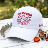 Custom Boo Boo Crew Embroidered Hat, Ghost Nurse Halloween Dad Hat, Personalized Side Name Baseball Cap, Vintage Washed Spooky Season Gift