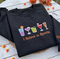 Custom I Believe In Spirits Embroidered Sweatshirt, Halloween Cocktail Sleeve Crewneck