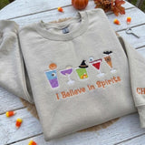 Custom I Believe In Spirits Embroidered Sweatshirt, Halloween Cocktail Sleeve Crewneck