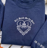 Custom Till Death Do Us Part Sweatshirt, Skeleton Couple Sleeve Date Crewneck