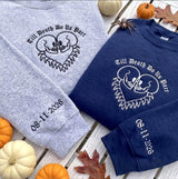 Custom Till Death Do Us Part Sweatshirt, Skeleton Couple Sleeve Date Crewneck