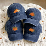 Embroidered Pumpkin Dad Hat, Vintage Washed Denim Baseball Cap, Cute Fall Aesthetic Hat, Autumn Pumpkin Embroidered Cap, Thanksgiving Gift